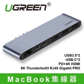 UGREEN綠聯 MacBook集線器USB3.0*2+USB-C+PD+4K HDMI+ 8K Thunderbolt3 RJ45 Gigabit PRO(50984)